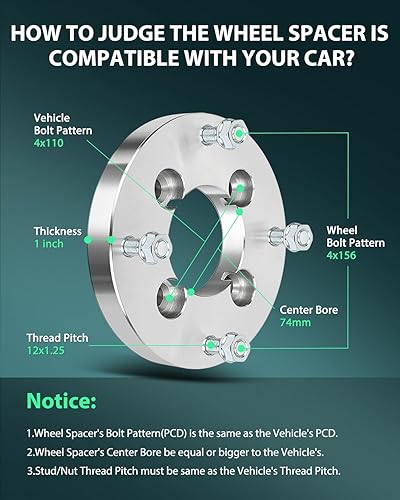 Miniatura 3 de SCITOO 4 adaptadores de rueda de 4 x 110 a 4 x 156 12 x 1.25 2.913 in 1 pulgada compatibles con 2007-2016 para Rancher 420 2002-2007 para Eiger 400