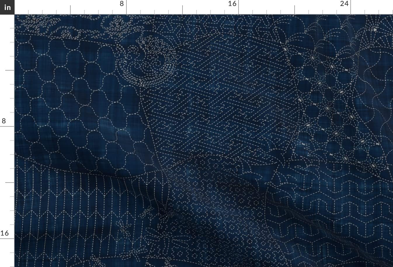 Spoonflower Fabric - Collection Sashiko Japanese Traditional Quilt Origami Dark Blue Indigo Printed on Upholstery Velvet Fabric Fat Quarter - Upholstery Home Decor Bottomweight Apparel