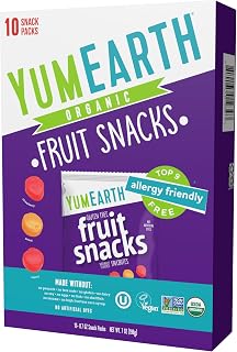 YumEarth Organic Fruit Snacks 10-Pack, 0.7oz Pouches - Strawberry, Cherry, Peach - Allergen-Free, No HFCS, Gluten-Free USDA Organic