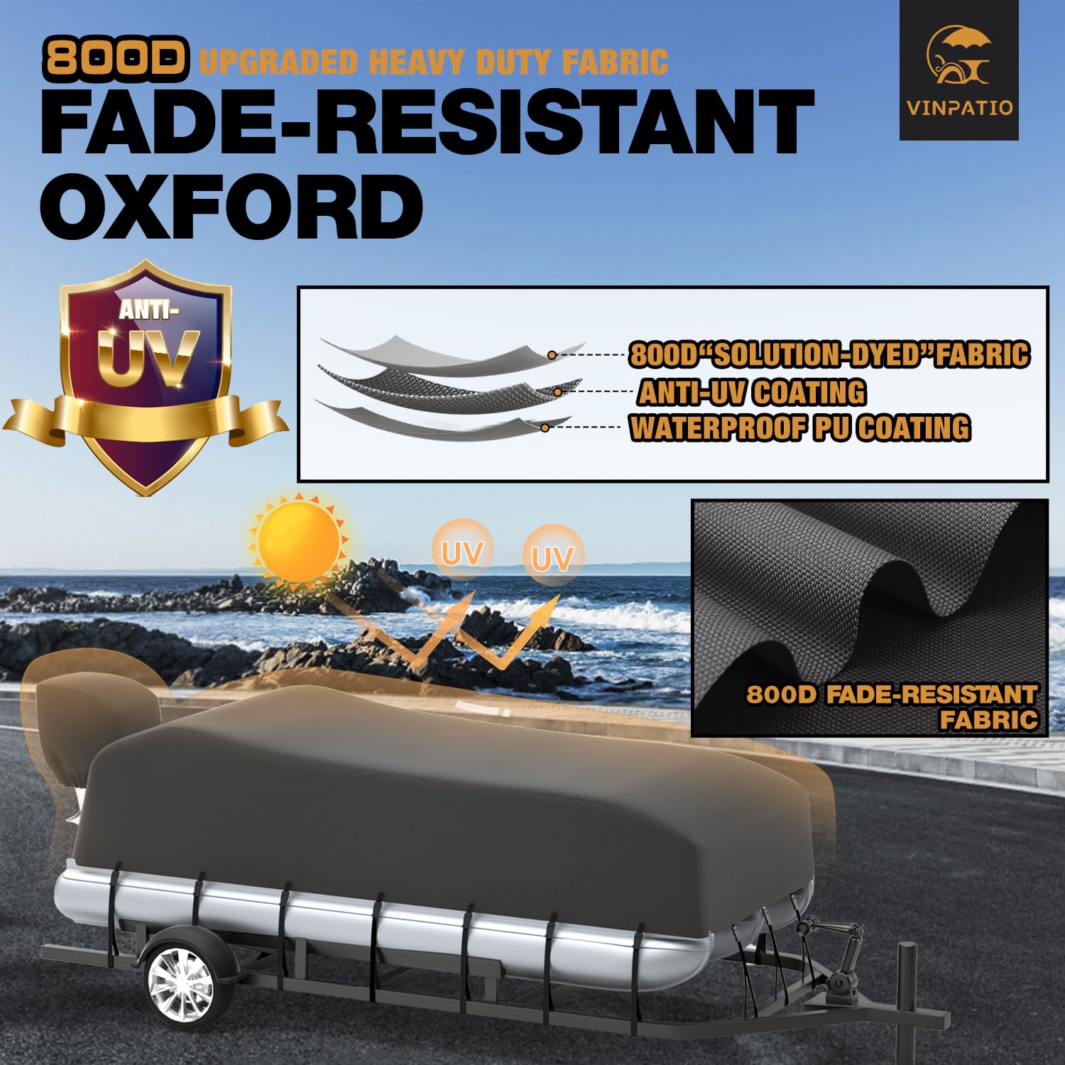 Housse Pour Moteur Hors-bord – Tissu 210D Polyester Argenté – Imperméable, Anti-UV – Tailles Pour Moteurs 15 à 100 CV - 8