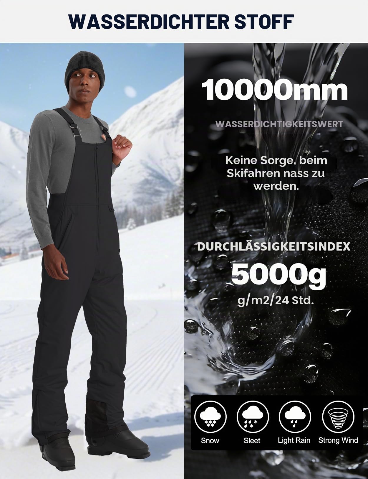 GEMYSE Herren Skihose wasserdicht gefüttert Schneehose mit verstellbaren Trägern Winddicht Overall für den Winter Snowboardhose für Outdoor Sport