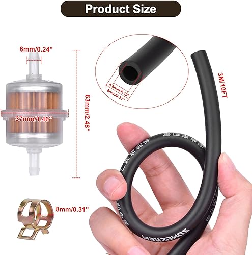 Miniatura 3 de Línea de combustible de identificación de 10 pies 316 pulgadas con 2 filtros de combustible para Kawasaki para Honda Predator, generador de