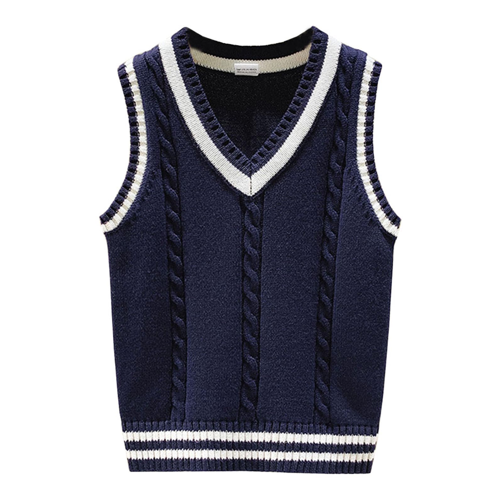 2 Piezas Chaleco de Punto Niños Niñas Estudiantes Cuello V Suéter Sin Mangas Jerséis Pullover Sweater