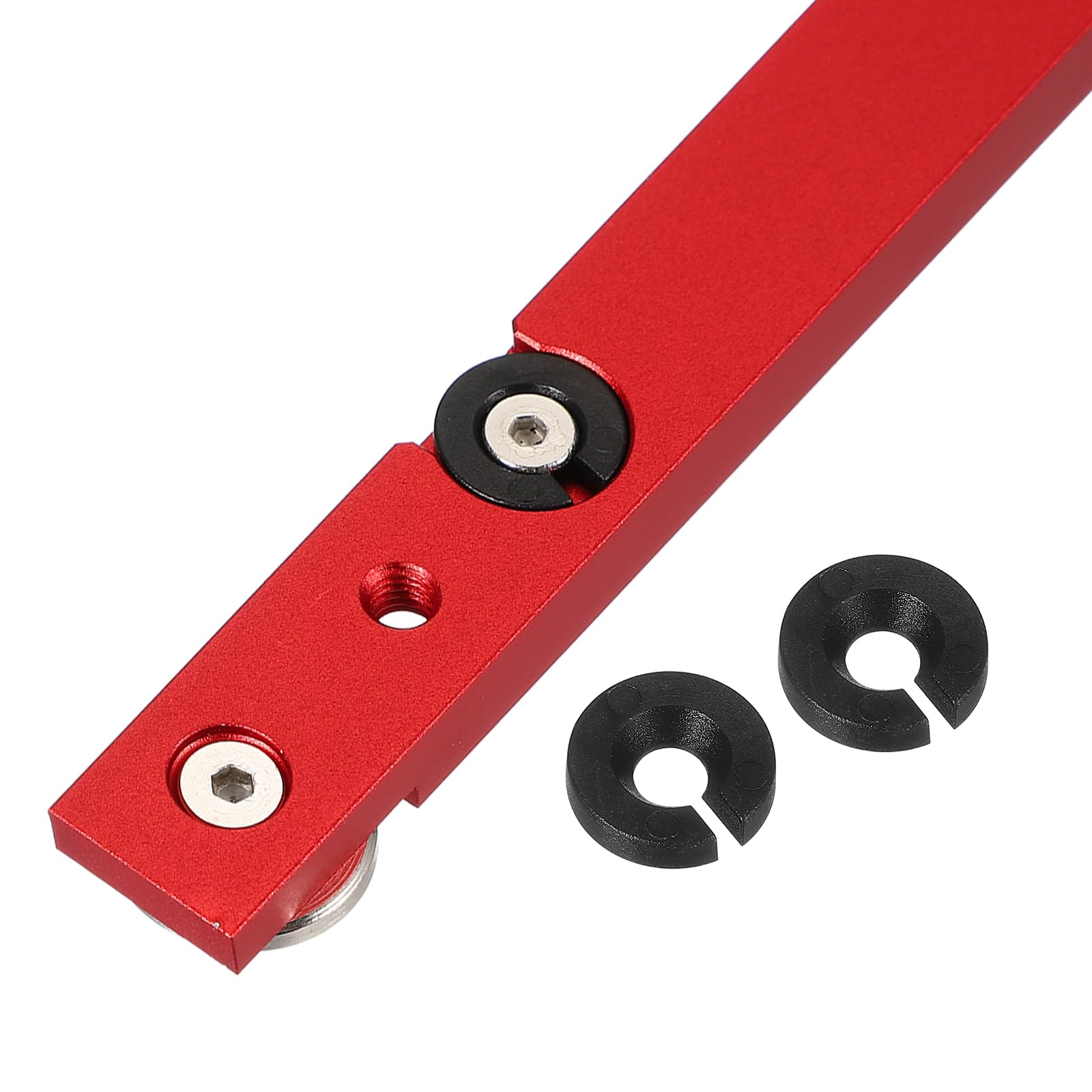 M METERXITY Aluminum t Track (11.8Inch/300mm, M6, Red)- T-Slider for T-Slot Miter Slider W/Wheels, Pre Drilled Mounting Holes, Apply to Woodworking/Fixtures/Crosscut Sled/Router Table