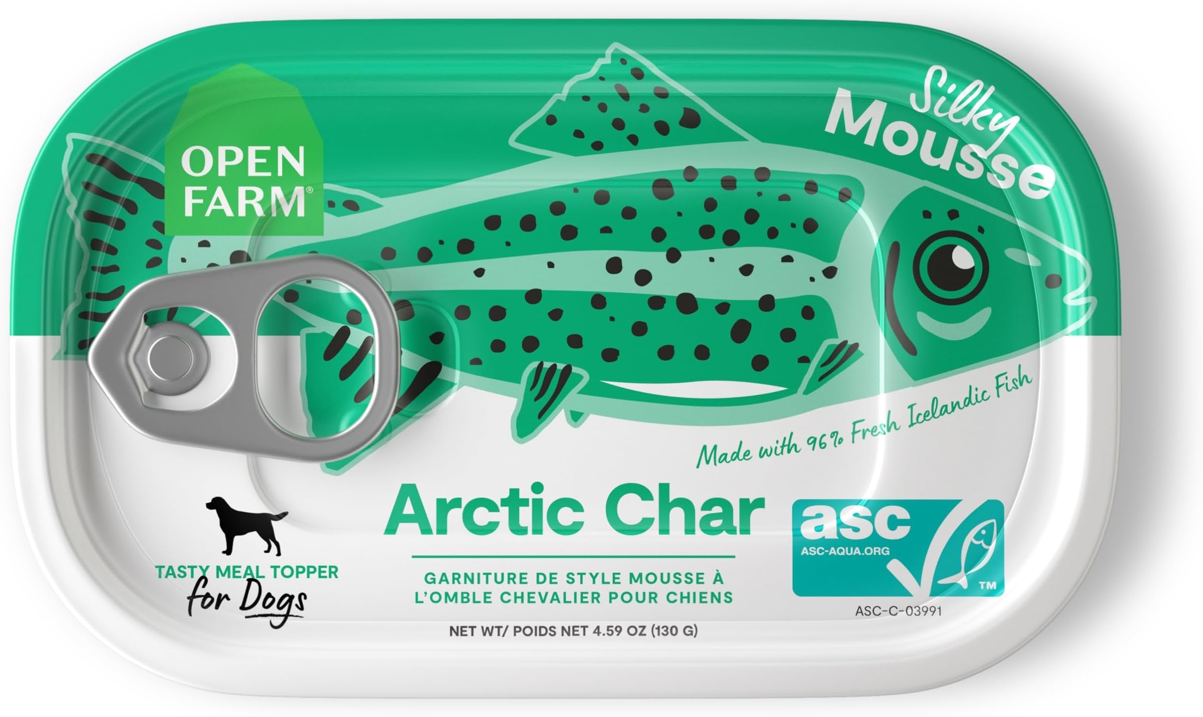 Canned Dog Food Topper, Silky Mousse Made with 96% Responsibly Sourced Icelandic Fish, Grain & Legume Free, Arctic Char Recipe, 4.59oz Cans (Pack of 12)