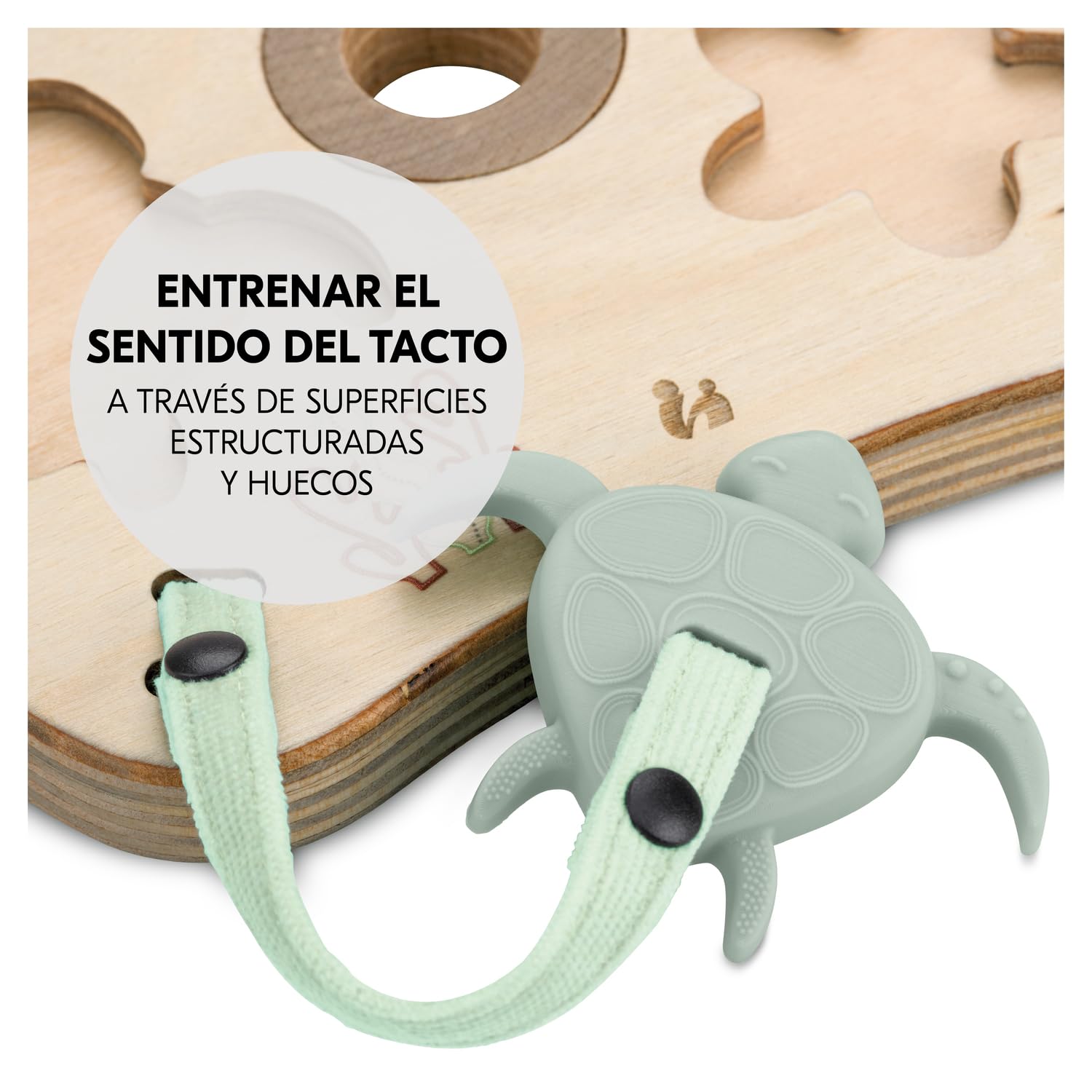 hauck Juego Encajables Bebé para Alpha+, Beta+ y Arketa - Puzzle para Niños de Madera y Silicona Alimentaria - Estimula Coordinación Mano-ojo - Juguetes desde 10 Meses - Turtle & Flower