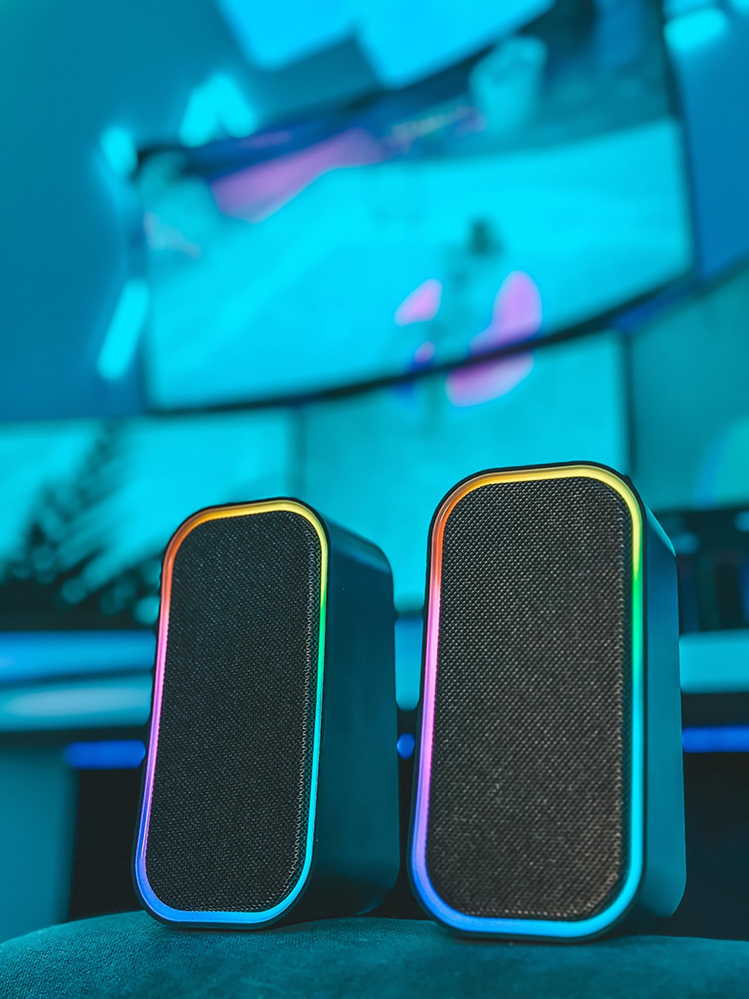 Speedlink Token Gaming PC Głośnik Bluetooth - Głośnik do gier RGB z kablem Gniazdo AUX 3,5 mm lub złącze Bluetooth do laptopa, tabletu, smartfona, 6 trybów oświetlenia, 12 W, czarny