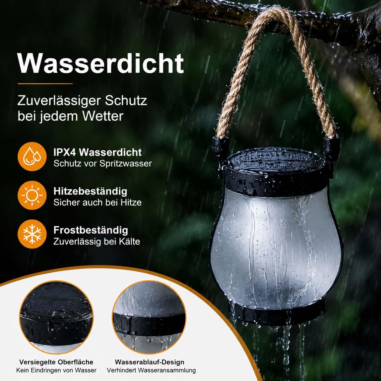 Klynero Solar-Laterne mit Flammeneffekt, USB Wiederaufladbare Außenleuchte (Transparent *2)