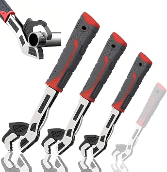 Self Adjusting Pipe Wrench, 8 10 12" Pipe Wrench Set, Plumbers Wrench with Self Tightening Function for 3/8 to 1-11/16" 9-43mm Pipe Fittings, Standard Nuts and Irregular Nut