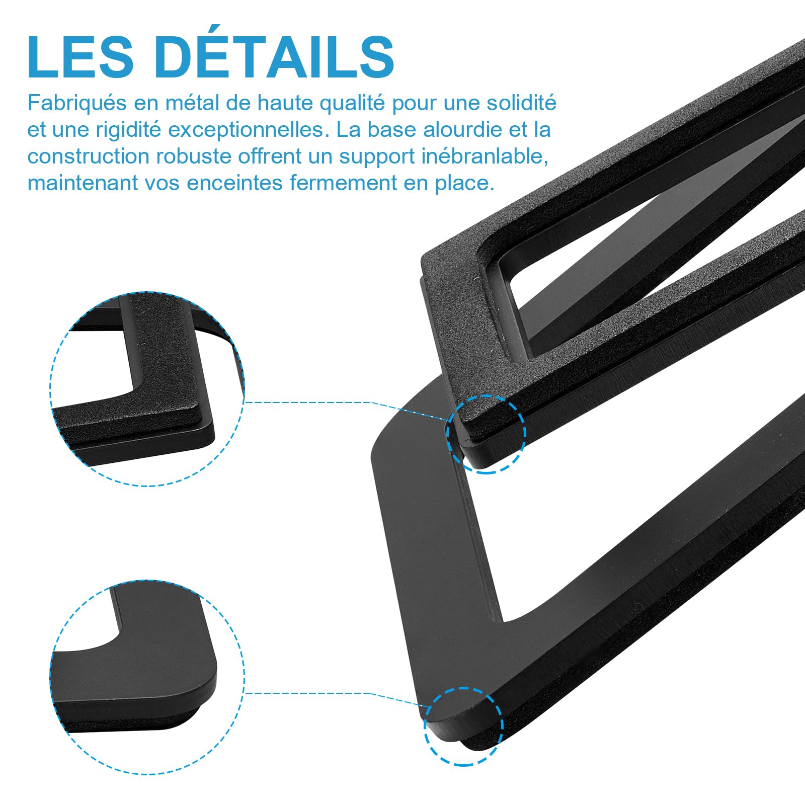 Sanyun SW601 Supports d'enceintes de Bureau inclinés à 15° pour Enceintes compactes 2''-3'' d'ordinateur, de PC, de bibliothèque et - Base en Acier et Rembourrage en Mousse amortissante (Paire, Noir)