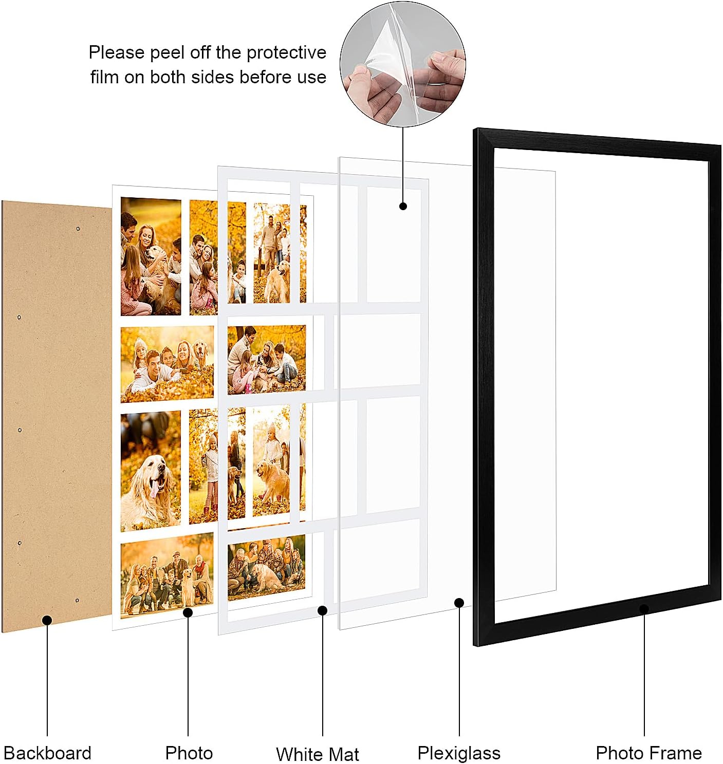 13x21 Collage frame with 10 Openings 4X6 Pictures, Multiple Picture Frame with Mat, Wall or Tabletop Decor, Black Wood Grain,2 Pack