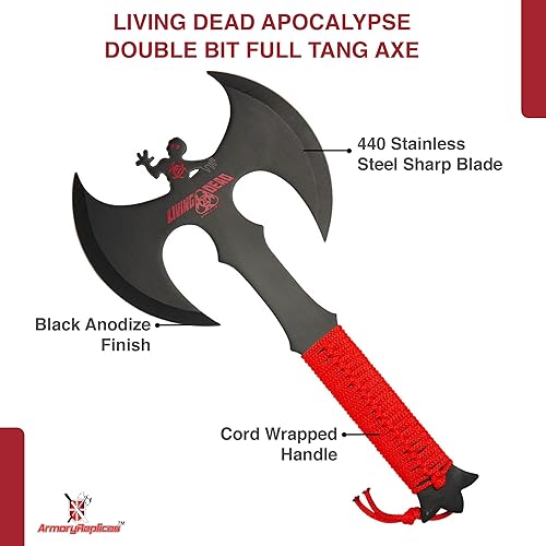 Vista 3 de Armory Replicas Zombie Slayer Hacha de doble cabeza de espiga completa
