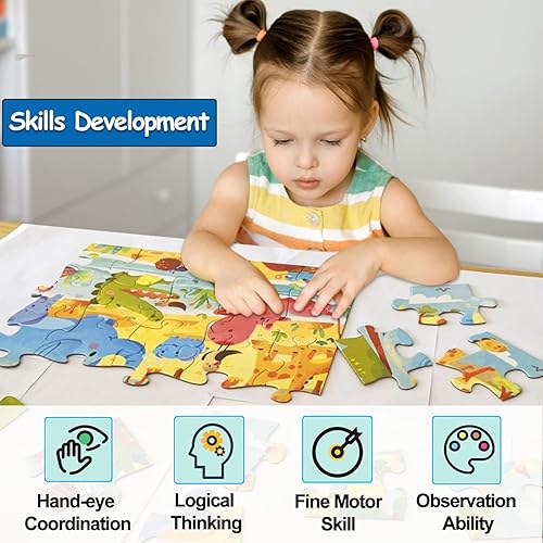 Miniatura 5 de Rompecabezas de suelo jumbo para niños, animales de la selva, rompecabezas grandes de 24 piezas para niños de 3 a 5 años, juguetes de aprendizaje y