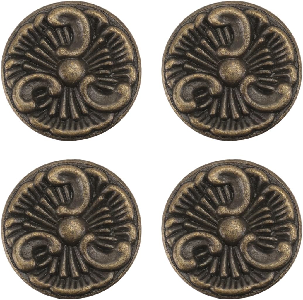 DOITOOL Antique Bronze Cabinet Knobs 4-Pack Retro Decorative Door Handles for Kitchen Drawers Cupboards Wardrobes Hardware 1.06 Inch