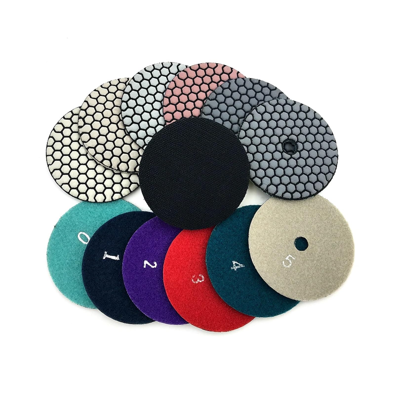 Lot de 6 disques de polissage à sec 3"/4" à pointe acérée et flexibles for granit, marbre et pierre (H3)(MIX 6 GRITS_6 PCS_4 INCHES)