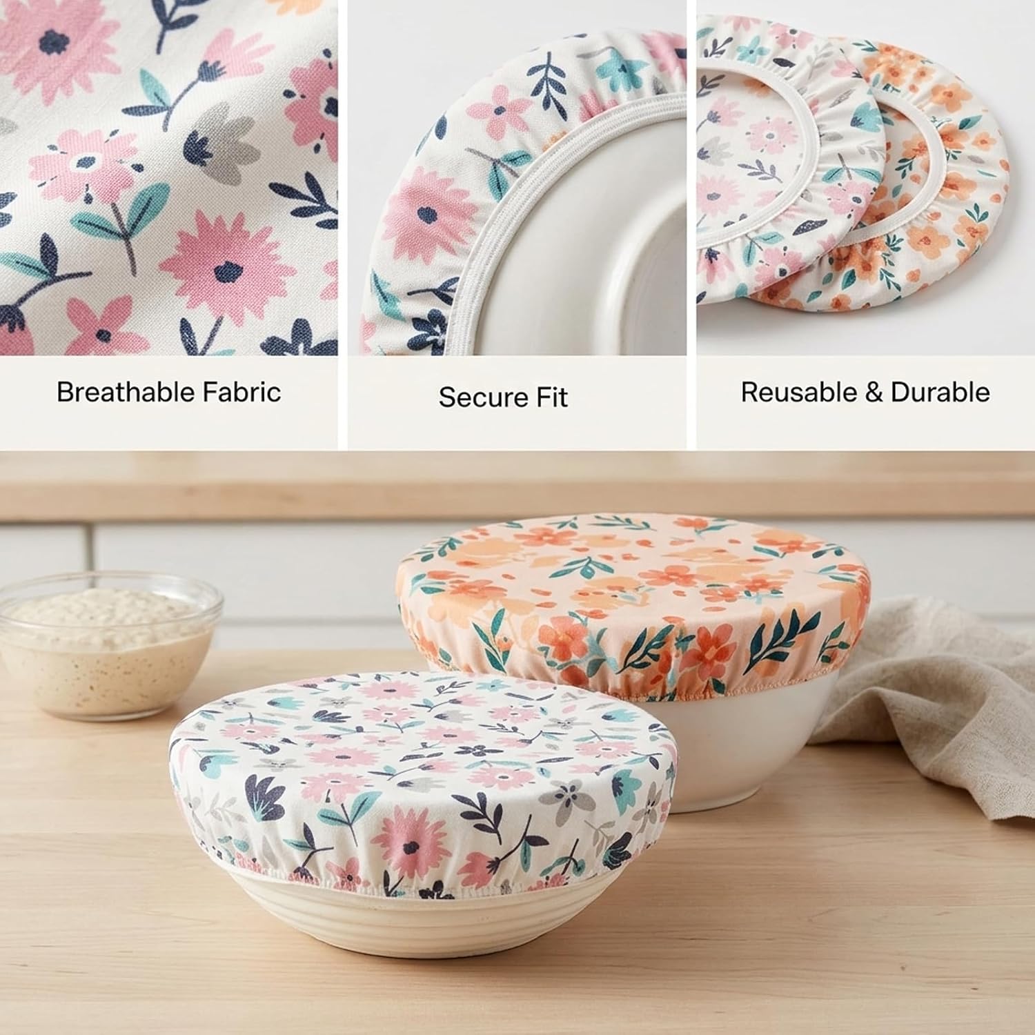 2 Pcs Bread Covers for Proofing, Reusable Bowl Covers for Bread Proofing and Sourdough Proofing Covers, Stretchable Beeswax Wraps for Mixer Bowls, Proofing Baskets, Large Containers