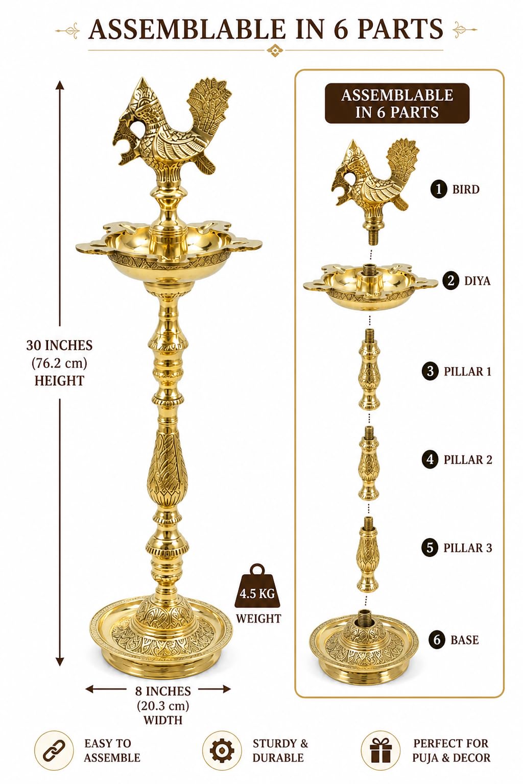 Brass Mahabharat Diya - Traditional Indian Lamp -3