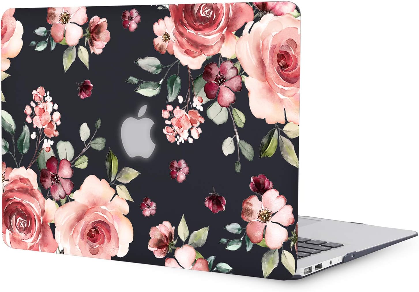 iDonzon Case for MacBook Pro 13 inch M2 M1 A2338 A2289 A2251 A2159 A1989 A1706 A1708 2022-2016 Release, 3D Effect Black See Through Hard Cover Compatible Mac Pro 13.3 with Touch ID, Peony Flowers