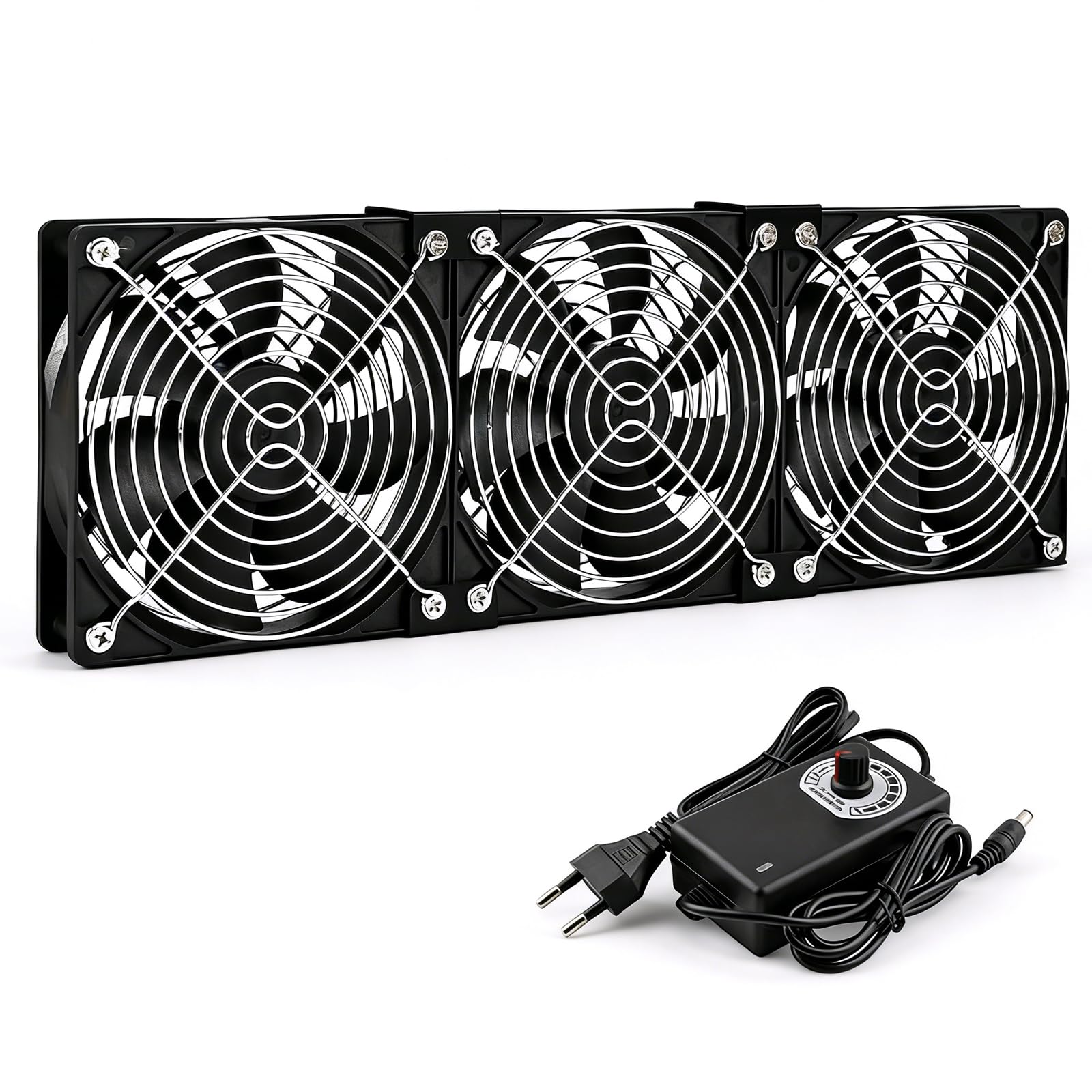 Lüfter, 120mm Gehäuselüfter 230V mit Drehzahlregler und Netzstecker Gehäuse Lüfter 3000 U/min Kühler für Serverracks Gastgeber Gewächshäuser sowie Fensterentlüftung und Kühlung (3, Schwarz)