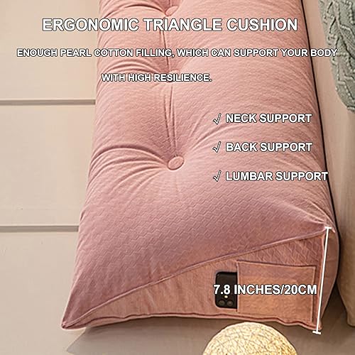 Miniatura 4 de Almohada grande de cuña de lectura, cojín de terciopelo para cabecero, respaldo triangular, color sólido, para cama de día, litera con funda