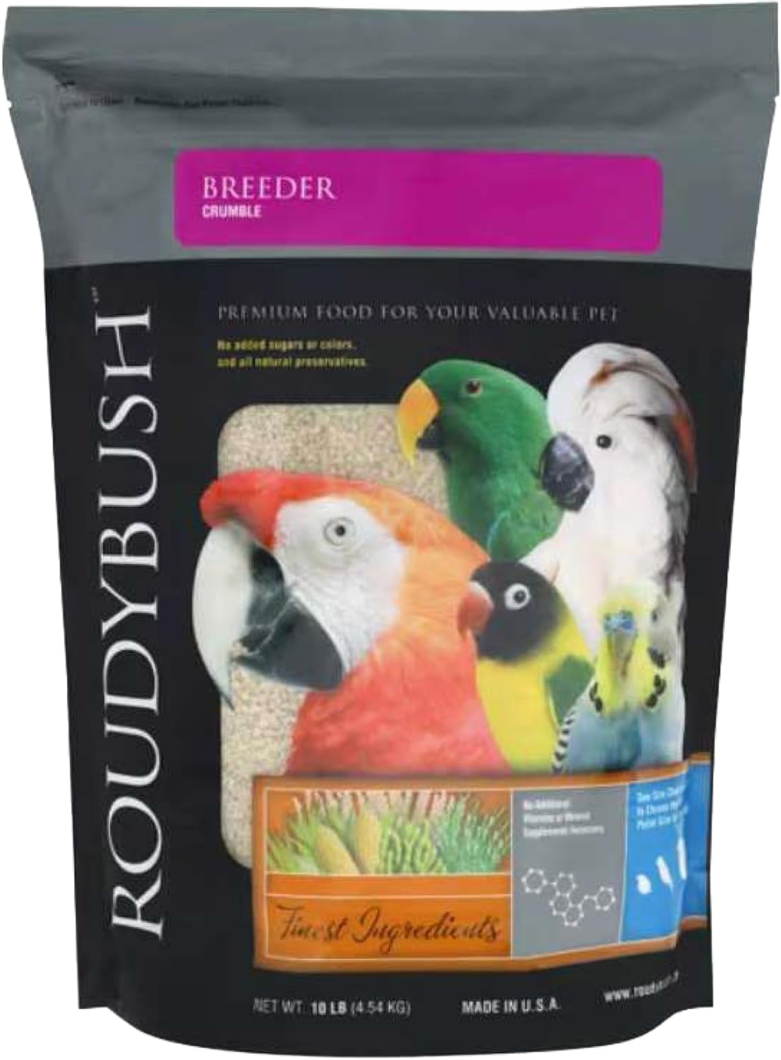 RoudyBush Breeder Food for Breeding & Weaning Birds - Scientifically Formulated Bird Feed - Bird Food Pellets w/Corn, Wheat, Soy & More - Nutritious & Healthy Feed for Birds (Crumble, 10lb)