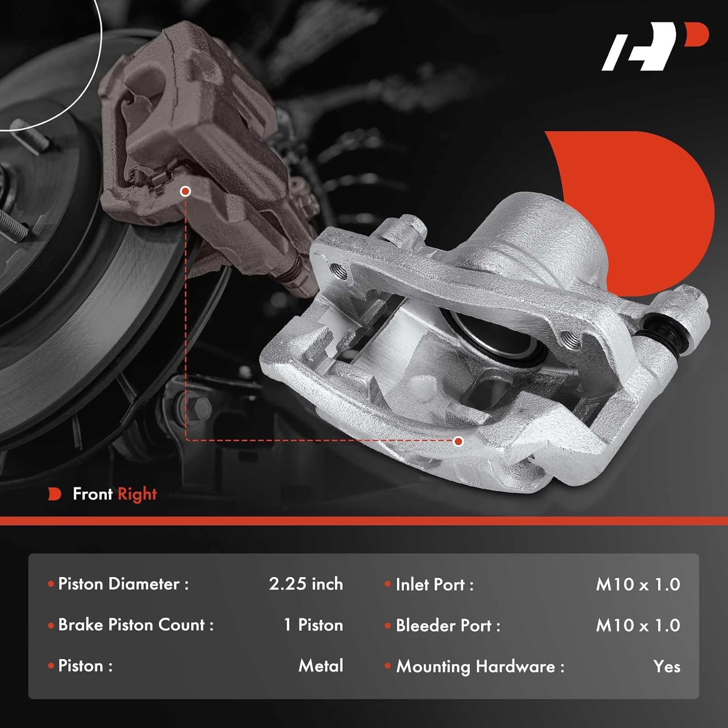 A-Premium Disc Brake Caliper Assembly with Bracket Compatible with Select Honda Models - Accord 1998 1999 2000 2001 2002, L4 2.3L - Front Right Passenger Side