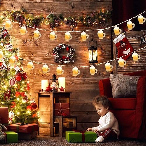 Miniatura 7 de Cadena de luces de cerveza para decoración del día de San Patricio, 8.5 pies, cadena de luces para taza de cerveza con 10 luces para tazas de
