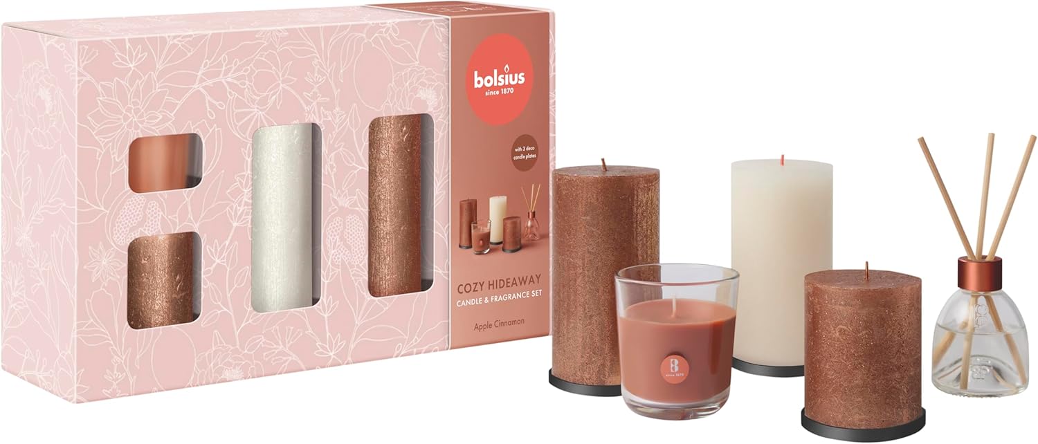 Bolsius Rustic Pillar Candles with Scented Sticks and Scented Candle