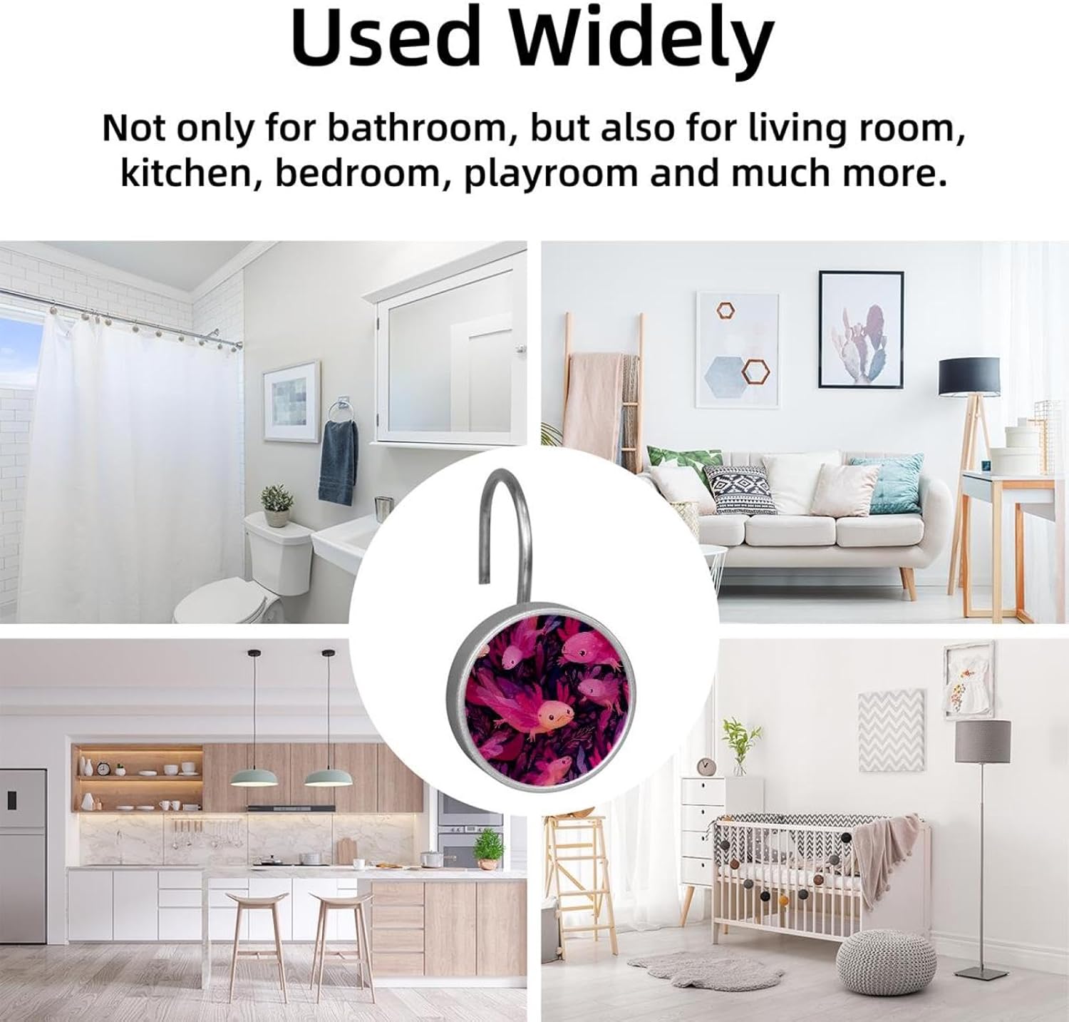 12 Pcs Stainless Steel Shower Curtain Hooks for Shower Curtain, Axolotl Pattern (3)