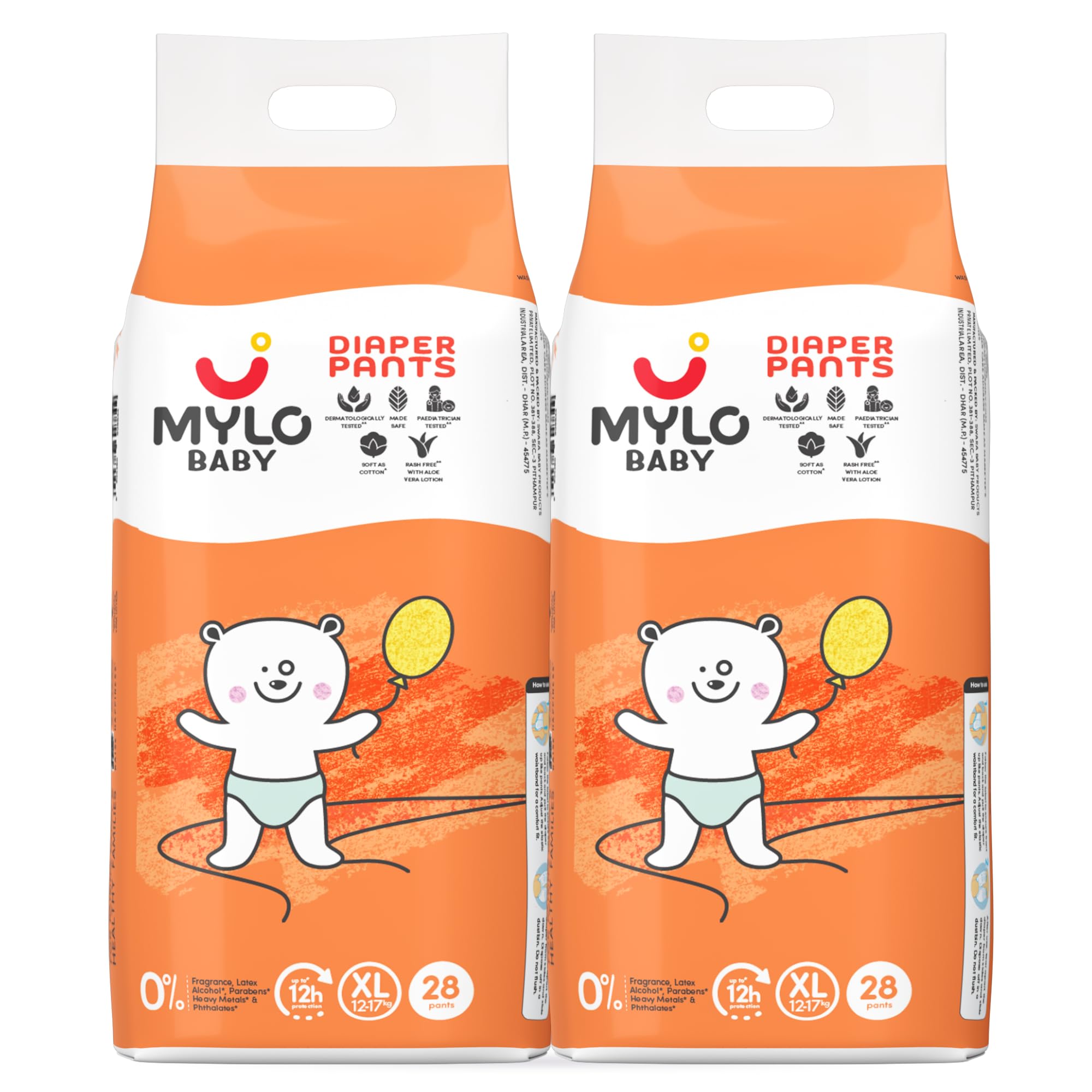 Mylo Baby Diaper Pants Extra Large (XL) Size 12-17 kgs (56 count) Leak Proof | Lightweight | 12 Hours Protection | ADL Technology | with Aloe Vera Lotion-image-40