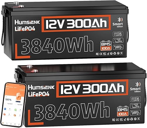 Miniatura 13 de HumsiENK LiFePO4 - Batería Bluetooth de 12 V 300 Ah de litio integrada 100 A BMS, 15000 Ciclos Profundos Batería 3840Wh con protección a baja