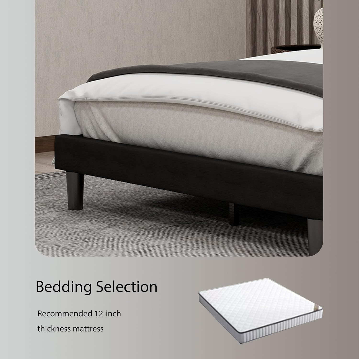 Upholstered King Size Bed Frame Platform with Adjustable Headboard Wood Slats Support No Box Spring Needed Easy Assembly Linen Black