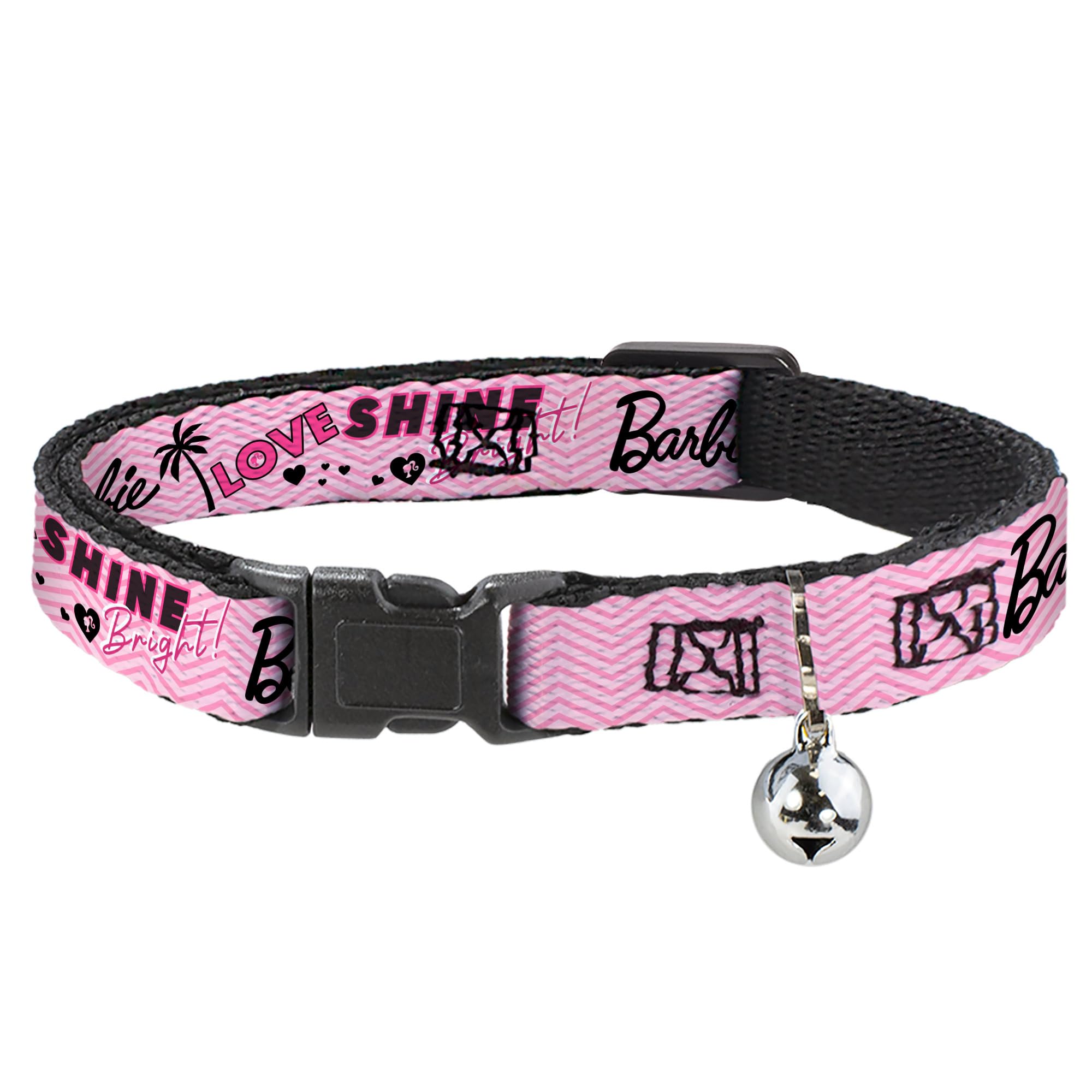 Collier pour chat Barbie rose à motif chevron réglable et sécurisé avec clochette
