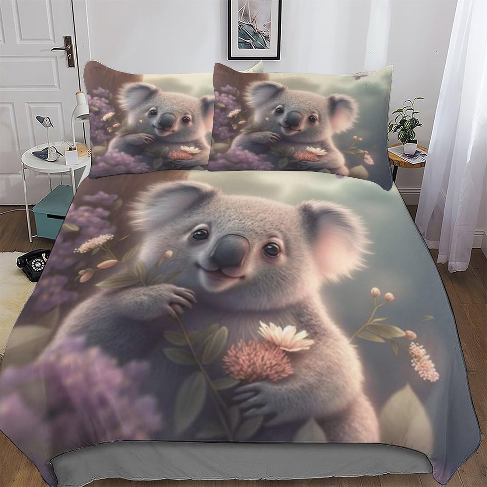 Gftttfg Koala Duvet Cover Set 3D Bedding Set Microfiber Comforter Cover 3Pcs With Pillow Shams, Soft Quilt Covers For Kids Adult Double (200X200cm)