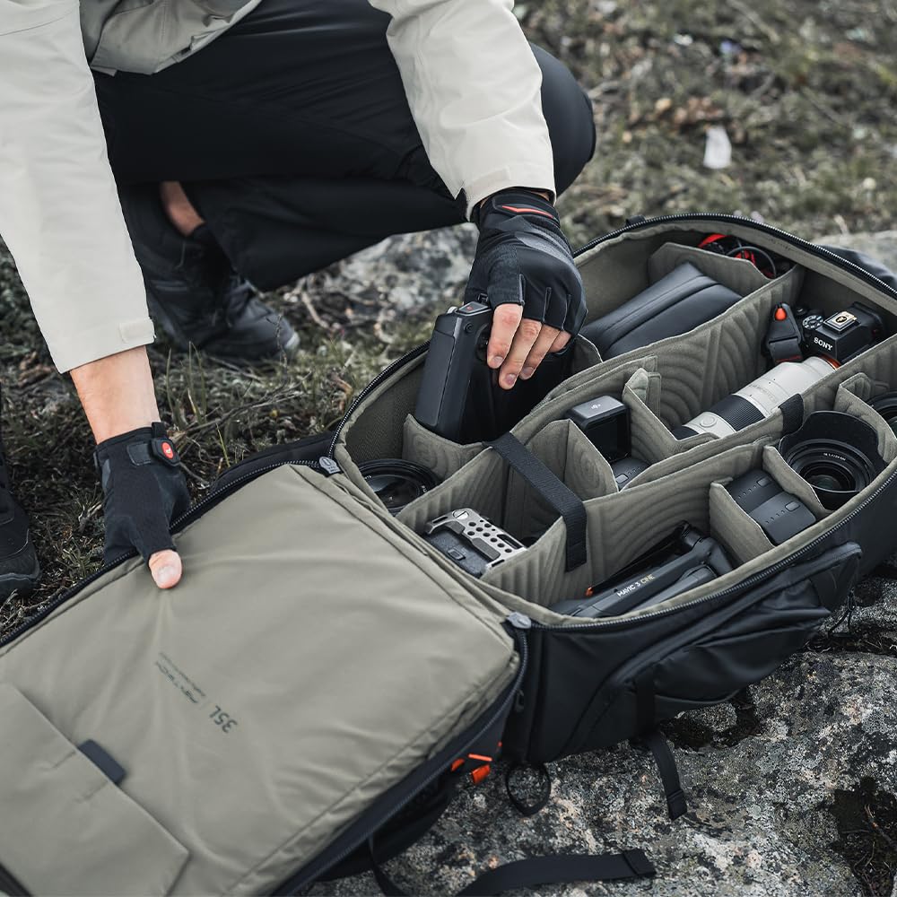[PGYTECH] OnePro Focux Mochila 35 l (negro sideral) Peg Witech Mochila para fotografía al aire libre Fotógrafo Gran capacidad Mochila abierta en la parte superior Acceso lateral Protección del espacio
