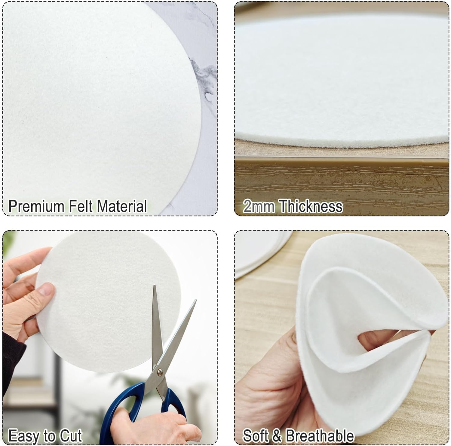 Plate Storage Protectors for Packing & Moving: 192 Pcs with 3 Sizes Felt Dish Dividers, Washable & Reusable Plate Supplies for Glass or Box (White)