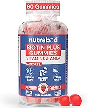Nutrabud Biotin Hair Gummies For Women, Men | No Added Sugar | For Healthy Hair Growth, Skin Glow & Strong Nails | Strawberry Flavor Veg Gummy Bear Supplement - 60 Count (Pack of 1)