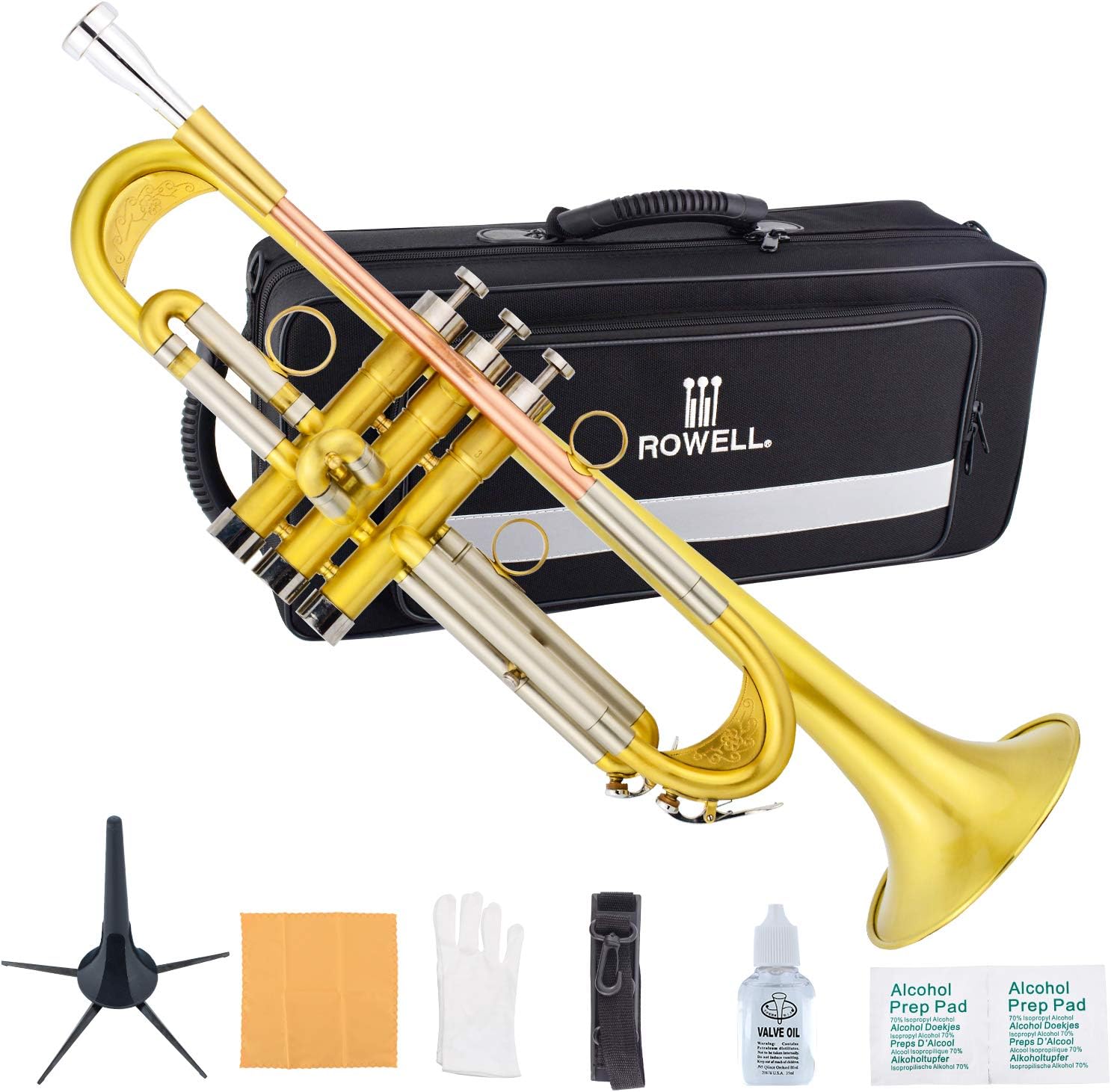 ROWELL Trumpet Bass Standard Bb Trumpet Set for Student Beginner and Professional with Deluxe Hand Case,Gloves,7C Mouthpiece and Trumpet Clean Kit (Antique Finished) : Musical Instruments