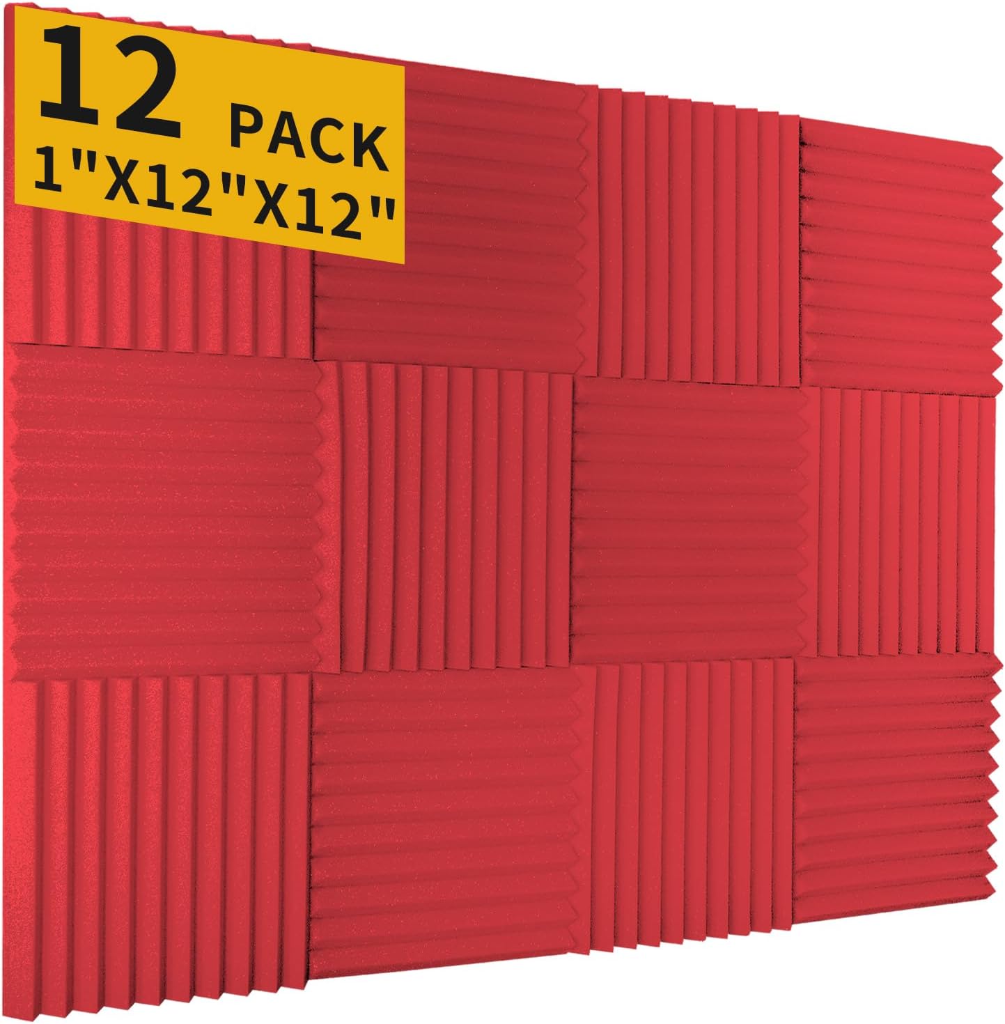 Acoustic Foam Panels 12 Pack 1" x 12"x 12" Saiqiang Red Soundproofing Panels Wedges for Wall Noise Absorbing and Sound-Damping Fire-Resistant Sound Proof for Studio, Gaming Room
