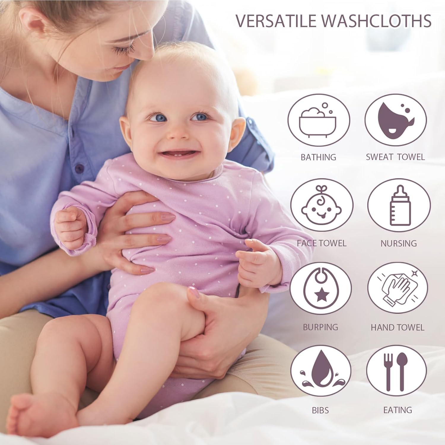 12 Pack Baby Washcloths 100% Cotton - Small Terry Wash Cloths 7.8" x 7.8" Soft Face Washcloth for Hand Body Sensitive Skin Thin Absorbent Wipes for Newborns Infant - Image 5