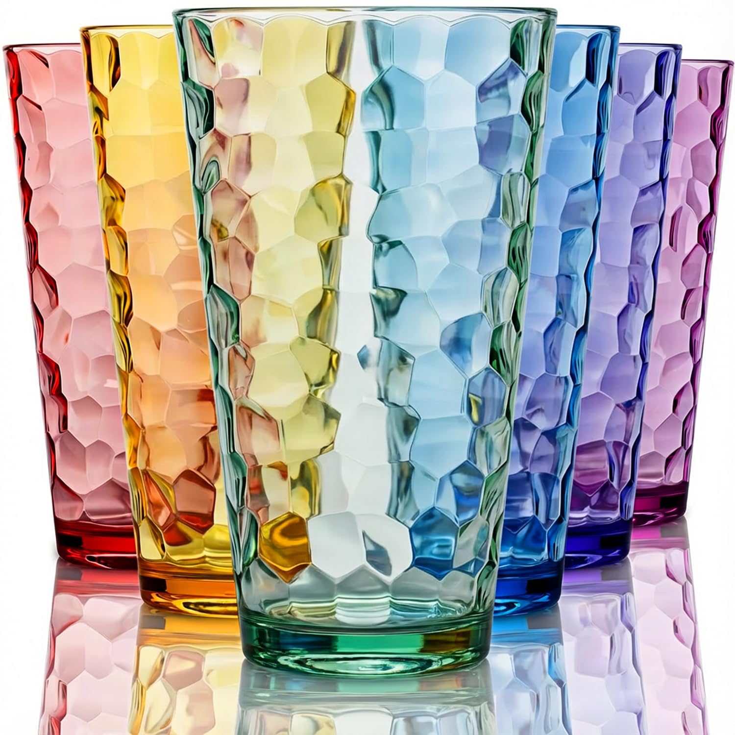 Bravario Vaso de plástico martillado, apto para lavavajillas, vasos de agua de alta calidad, sin BPA, reutilizables, colores mezclados, vasos apilables, 22 onzas, juego de 6