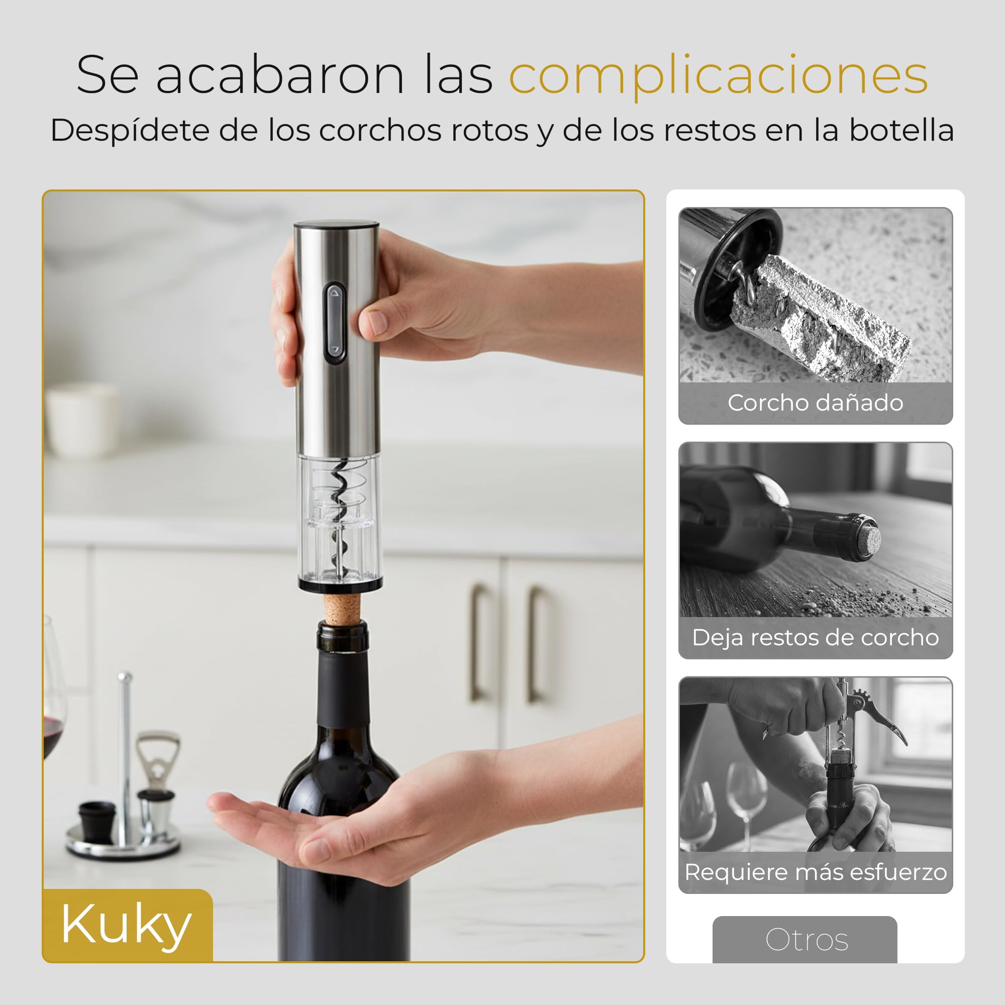 Sacacorchos Eléctrico Recargable para Vino con Cortacápsulas, Tapón de Vacío y Anillo Antigoteo, Set Abridor en Caja Regalo