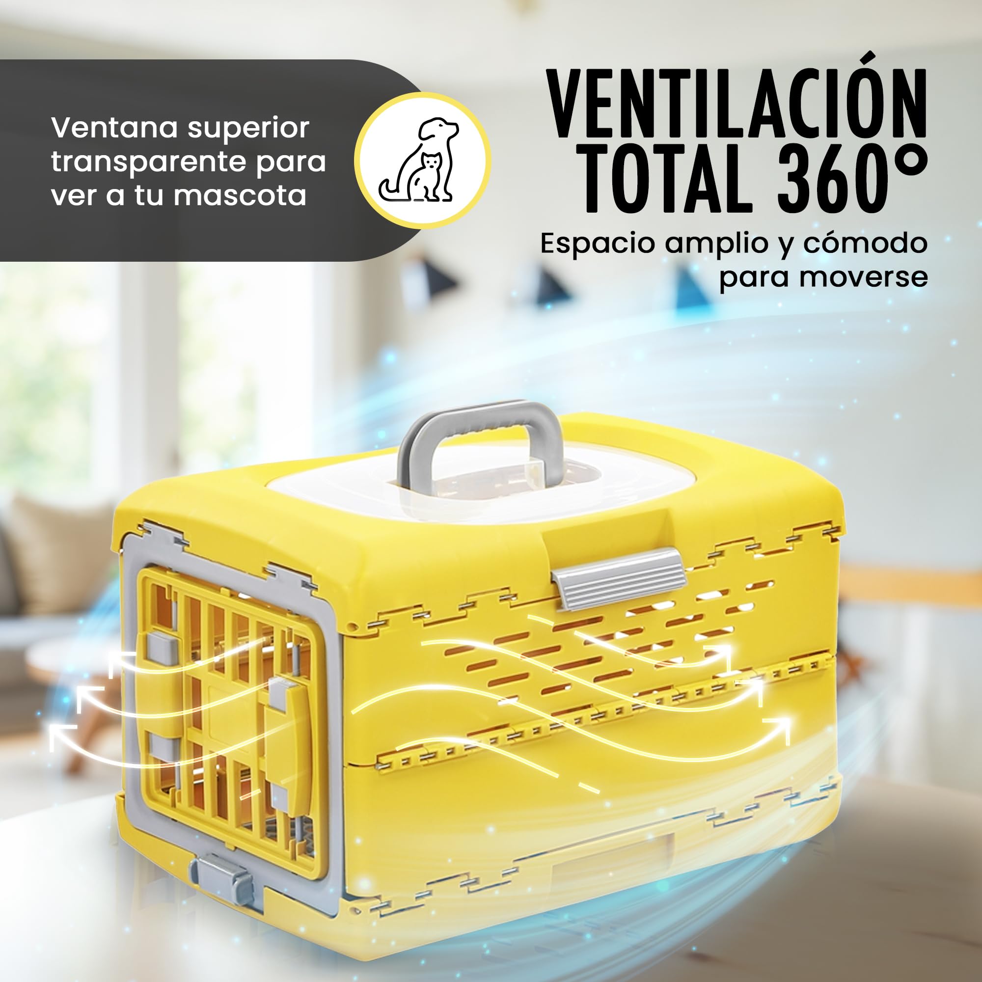 ANGAHE | Transportín Plegable para Gato y Perro Pequeño o Mediano – Fácil de Montar y Guardar – Ligero y Seguro con Ventilación – Ideal para Viajes en Coche, Tren o Avión. Seguro y Ligero.