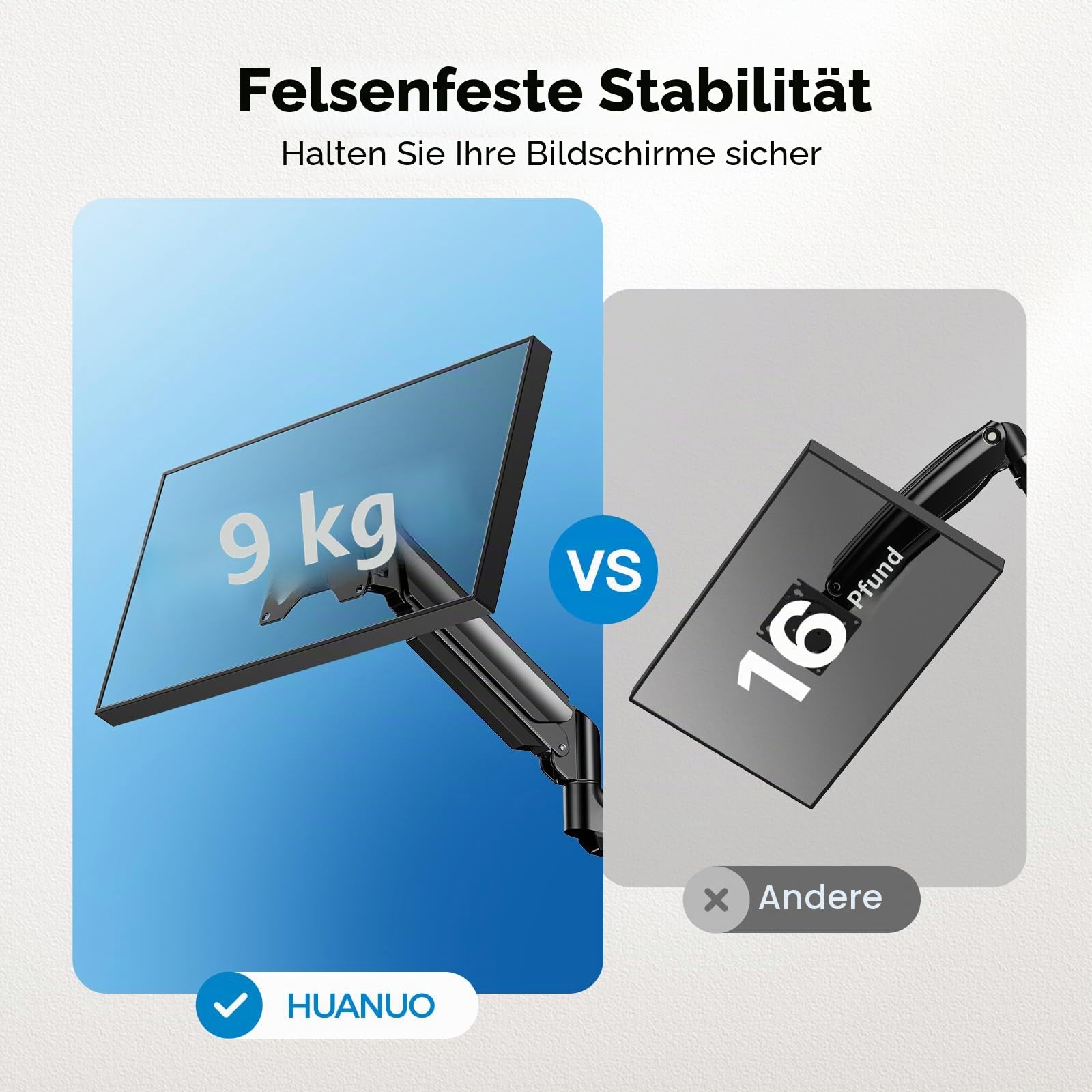 HUANUO Monitorhalterung 3 Monitore für 13-27 Zoll Computerbildschirme, Bildschirm Halterung 3 Monitore mit 8kg Gasfederarm, Triplemonitorstand mit Neigung, Drehung, Schwenkung, VESA 75x75, 100x100 mm