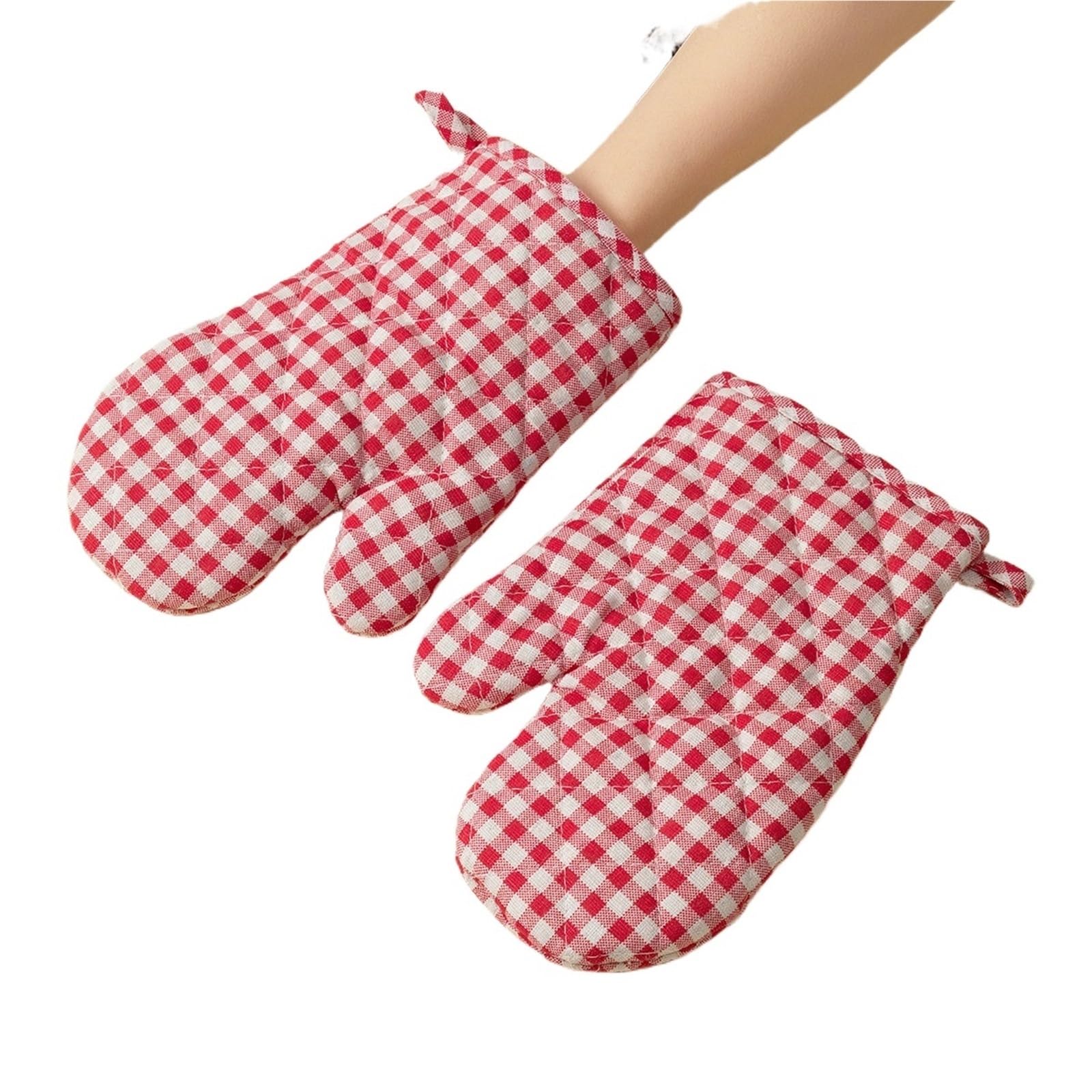 MRKU Baking Mitts Cooking oven gloves 2pcs Thickened Home Kitchen Lattice High Temperature Resistant Microwave Supplies