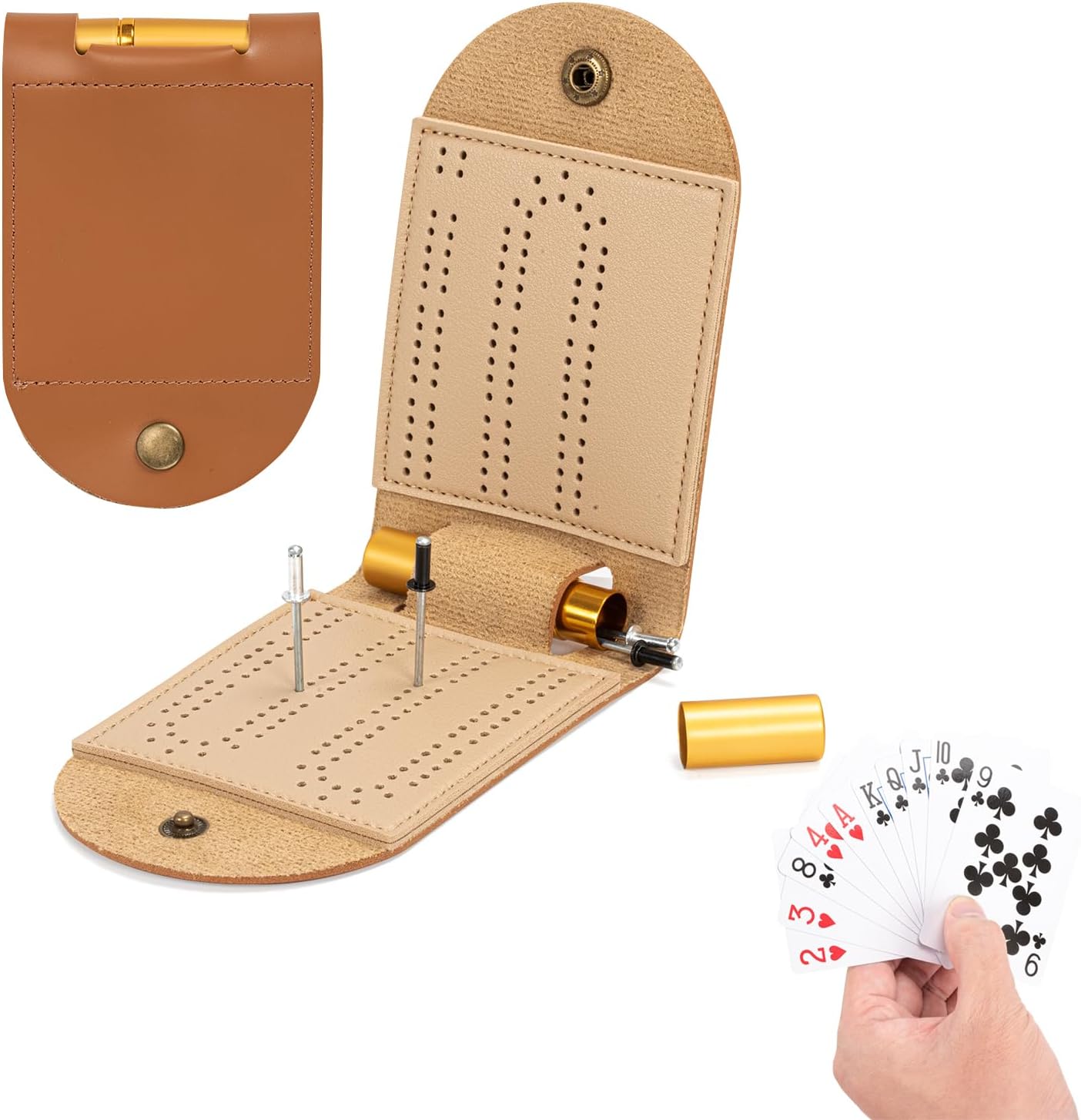 Portable Cribbage Board, Foldable Leather Crib Board, Travel Cribbage