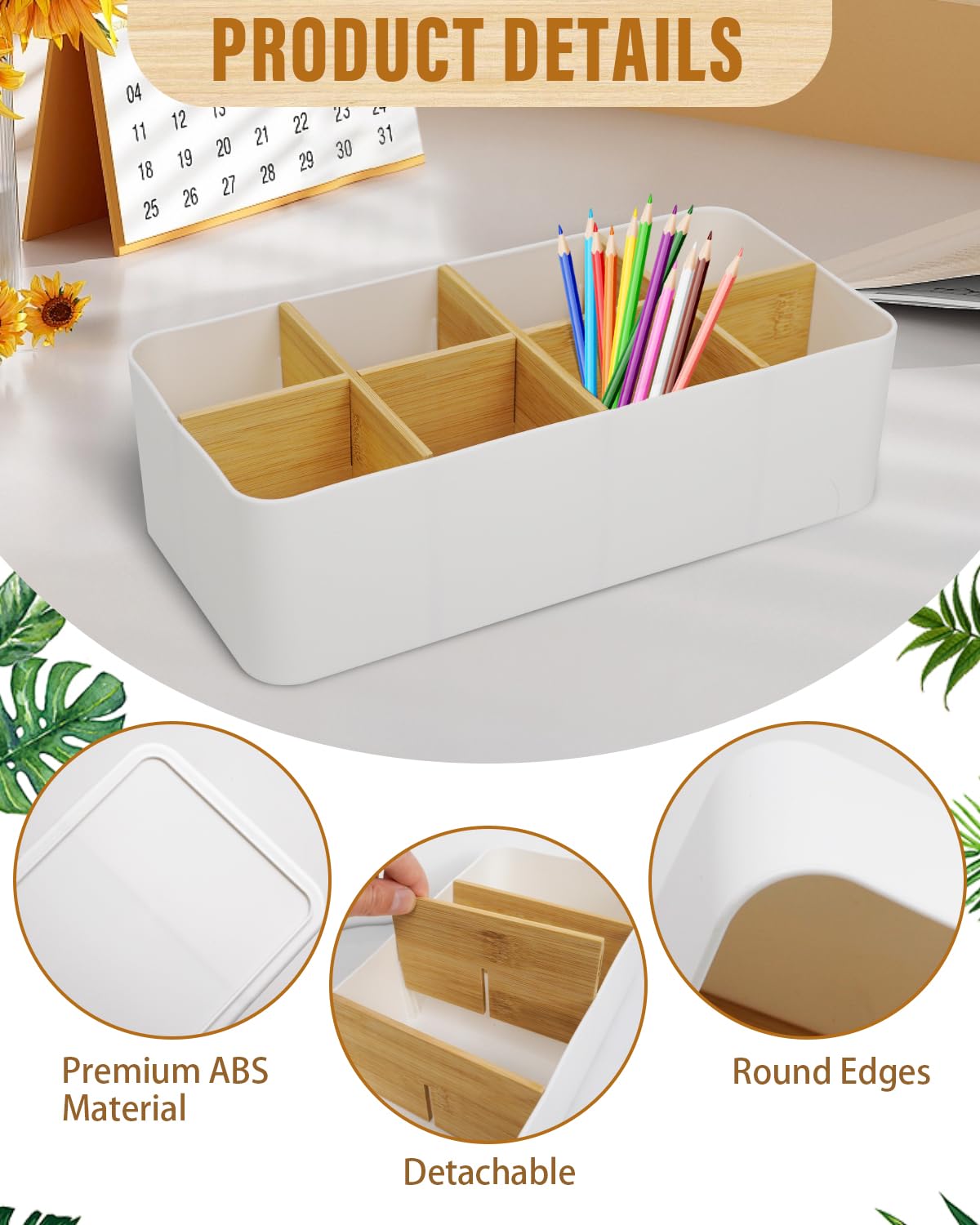 ZephyrCraft Desk Organiser, 8 Compartment White Pen Holder Office Organiser, Multifunctional Storage for Pens Remotes & Accessories - Image 4