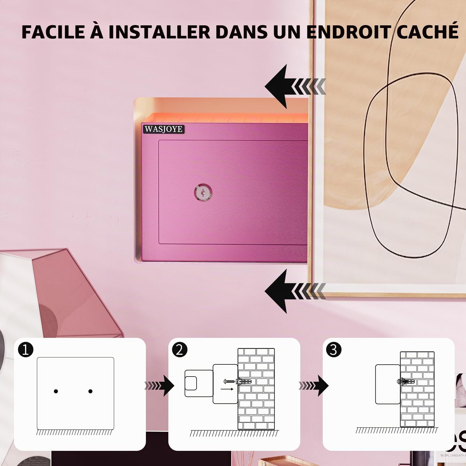 WASJOYE Mini Coffre Fort Domestique,17 * 23 * 17cm Coffre Fort Serrure à clé de Sécurité -Rosa Petit Coffre Fort pour la maison, L'argent, de Documents, de bijoux, de passeports 6.6L