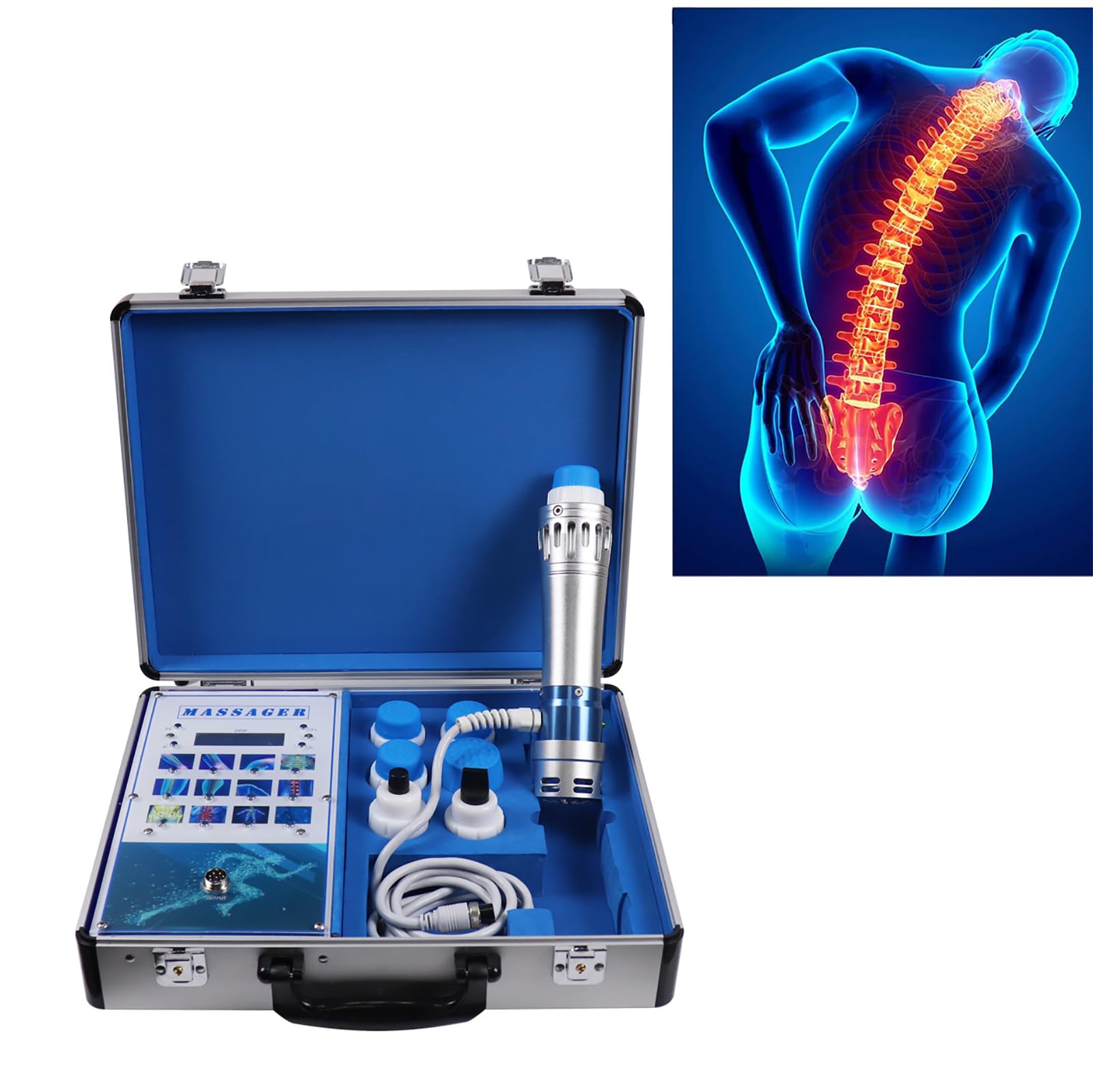 Dispositivo elettromagnetico per terapia a onde d'urto con 7 testine massaggianti, energia e frequenza regolabili, per sollievo dal dolore profondo e terapia muscolare