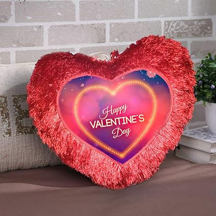 DreamVio Love Heart Shape Valentine's Day Gifts Fur Cushion,Plush Pillow for Gifting on Birthdays,Anniversaries Color - Red (Size- 15x17 inch) Shape 43